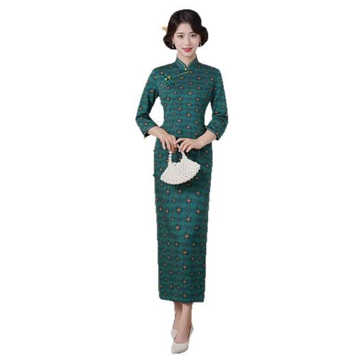 GX港风中式长款木兰棉七分袖旗袍2025秋新款修身宴会旗袍 商品图4