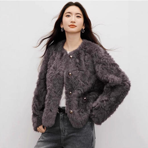 丁摩 圆领环保皮草皮毛一体女短款小个子外套毛毛上衣2531 商品图2