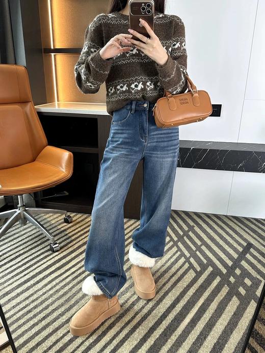 一店k （牛货 真丝羽绒裤！）加绒还这么有版型的裤子！焊我腿上！御寒羊毛真丝羽绒弹力发热一体宽松阔腿牛仔裤 商品图0