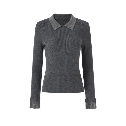 「高货wl」全新升级【铂金会员183/天猫249/差价66】(12234)洛诗琳气质绵羊毛混纺上衣2025秋冬亮钻翻领针织打底衫 商品图4