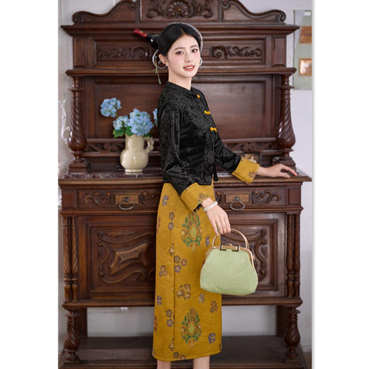 GX时尚改良新中式长款假两件旗袍2025冬新款日常可穿现代旗袍 商品图2