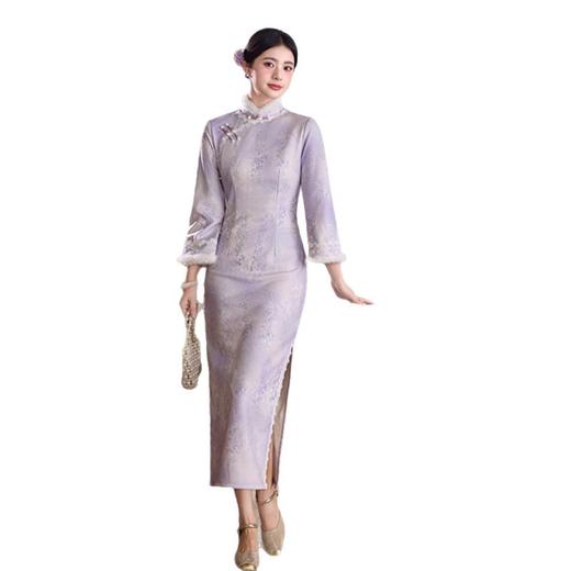 GX时尚改良新中式长款加绒倒大袖旗袍2025冬季新款年轻少女日常旗袍 商品图4