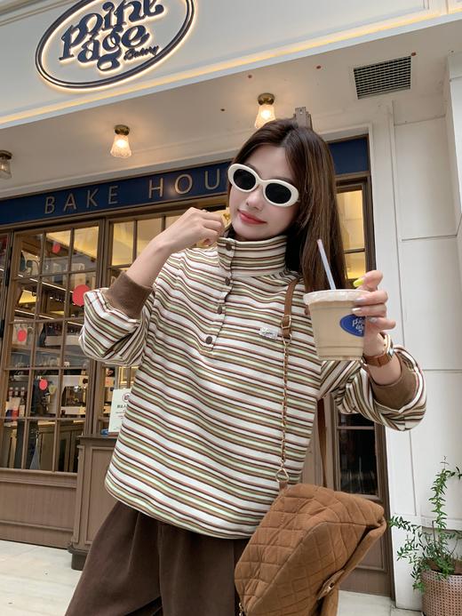 <曾小咸推荐>现货秒杀 ！微信超特价！韩系翻领条纹加绒卫衣 日常199.99 立减110 秒杀89.99！！ 商品图8