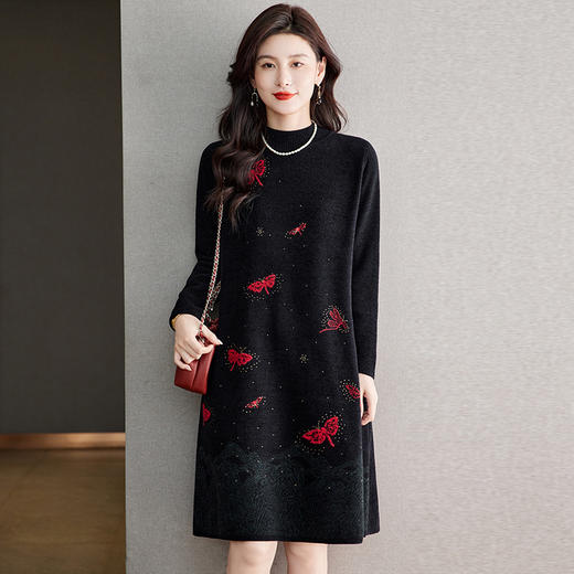 丁摩 气质连衣裙秋冬印花毛衣裙2800 商品图2