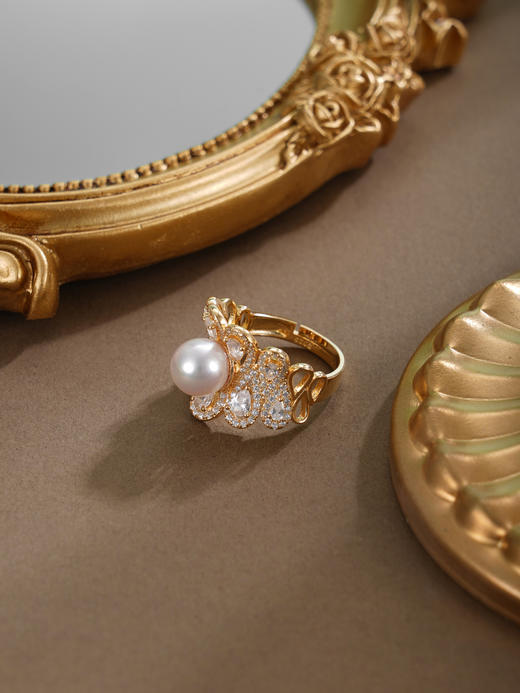 子佩集【女王加冕】银S925珍珠戒指【HJYJZ009】8mm珠镀金爱心水滴皇冠2512 商品图3