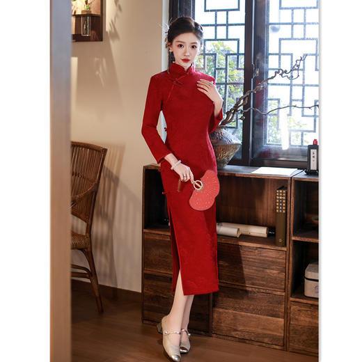 GX旗袍敬酒服姐妹聚会回娘家中式大码红色2025冬季新款加绒婚宴旗袍 商品图0