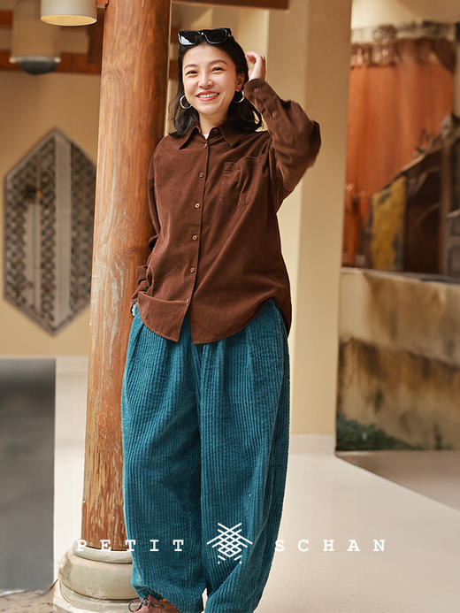 PETIT SCHAN小闪 CLO#1001 Oil Pastel 油画棒 纯棉宽条灯芯绒松紧腰阔腿裤 商品图4