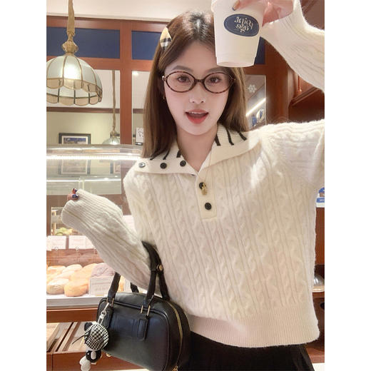 <曾小咸推荐>3.21现货秒杀 ！微信超特价！韩系学院风翻领麻花毛衣 日常199.99 立减110 秒杀89.99！！ 商品图2