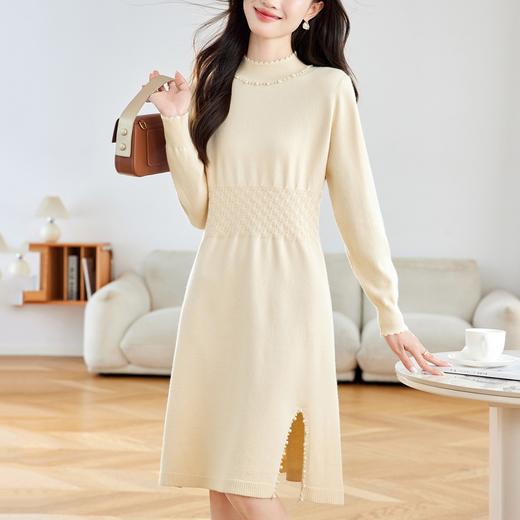 丁摩 收腰连衣裙气度气质高级感开叉毛衣裙9611 商品图5