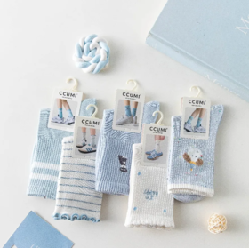 【超市】袜子图书馆C1U001-2A中筒女袜（蓝色系）1双 颜色随机