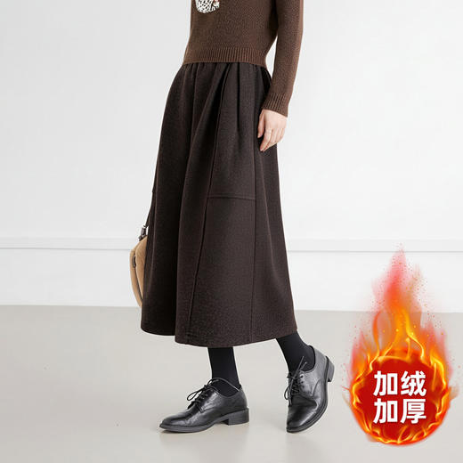 百媚生 毛呢裤女加厚七分裤阔腿裤保暖女裤5111 商品图1
