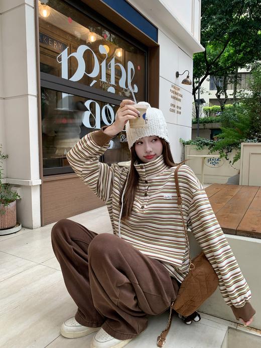 <曾小咸推荐>现货秒杀 ！微信超特价！韩系翻领条纹加绒卫衣 日常199.99 立减110 秒杀89.99！！ 商品图6