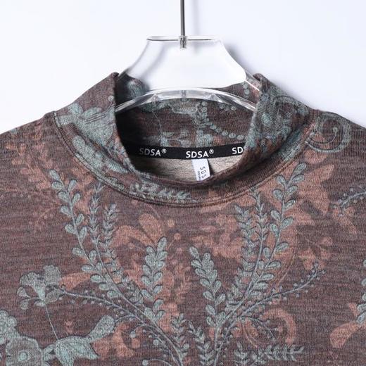 T5093SDSA男士秋冬新款痞帅男装简约撞色植物花卉立领长袖T恤百搭时尚 商品图2