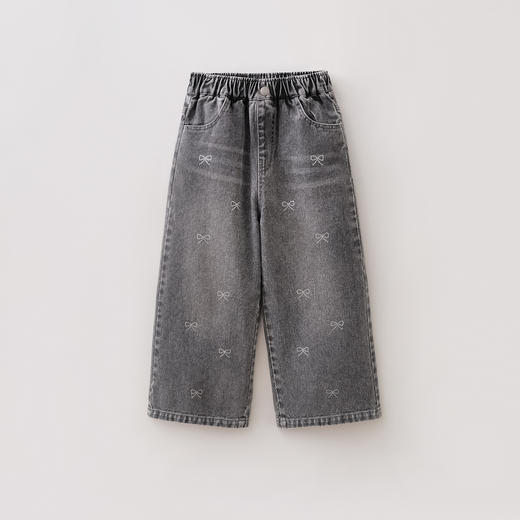 马克珍妮烫钻蝴蝶结女童牛仔直筒裤2026年春装新款560173 商品图2