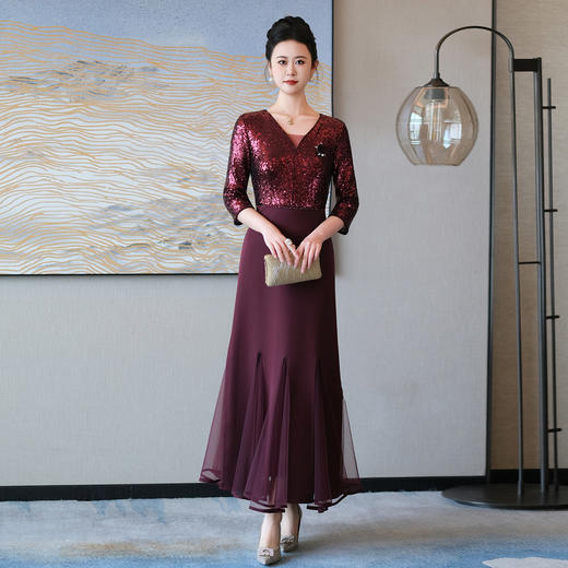 喜妈妈高贵气质连衣裙婚宴礼服，中老年高级感长裙DNO 商品图2