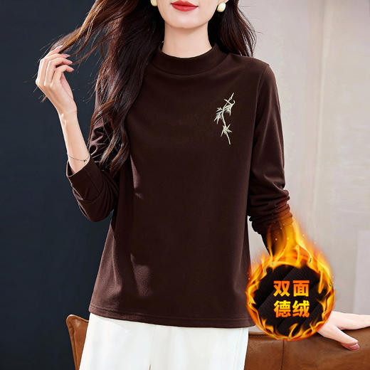 德绒半高领打底衫女保暖内搭冬季新款上衣长袖t恤宽松大码胖mm 商品图2