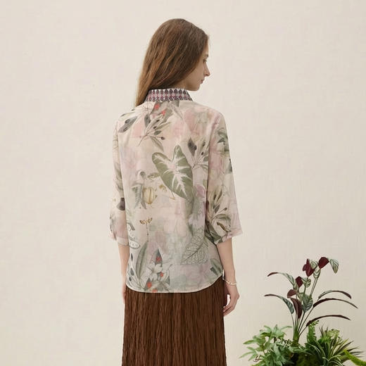 谜底原创印花衬衫分袖2026年春季新品复古纯棉花衬衣女265MC5016 商品图2