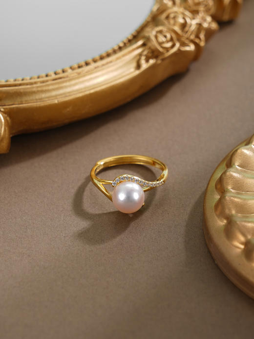 子佩集【霞光之舞】银S925珍珠戒指【HJYJZ006】8mm珠镀金缠绕交织2512 商品图5