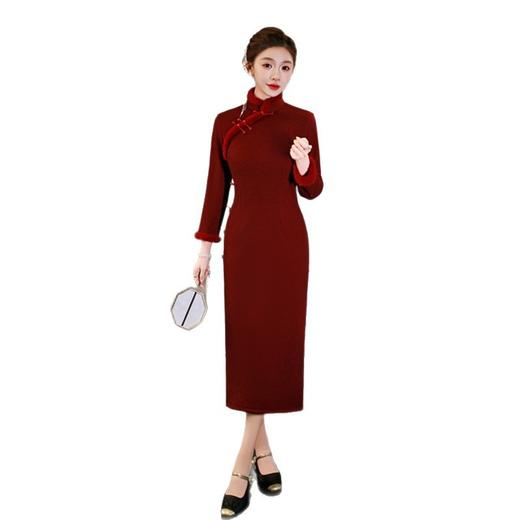 GX2025红旗袍冬款敬酒服新娘结婚订婚新中式高级感长袖加绒加厚旗袍 商品图4
