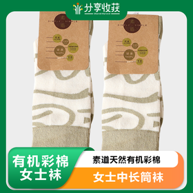 素道天然有机彩棉 女士中长筒袜 棉质半截女袜 灰色高筒棉袜
