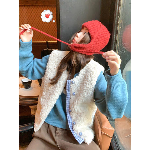 <曾小咸推荐> 韩系拼接叠穿毛绒马甲外套女冬季外穿新款羊羔绒背心上衣 商品图3