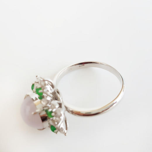 【天然正品】A货翡翠AU750收藏级白金镶钻镶天然细腻浅紫冰种蛋面翡翠吊坠戒指两用款 19.9*16.7*12.1MM（皆取最大值）19号（戒圈可改）201225XY01 商品图2