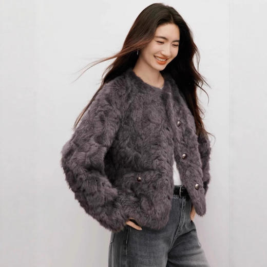 丁摩 圆领环保皮草皮毛一体女短款小个子外套毛毛上衣2531 商品图0