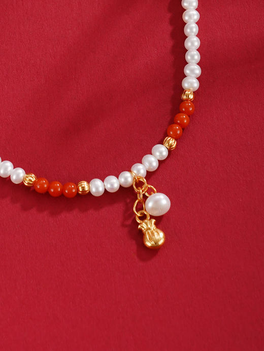 子佩集【钱缘之聚】银S925珍珠项链【QNX0013】3mm珠南红镀金福袋钱币2512 商品图5