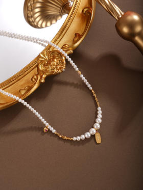 子佩集【慈心慧杵】银S925珍珠项链【QNX0002】3mm小珠6.5mm大珠桃色爱心金刚杵椭圆牌镀金2512