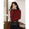 鹿向南「微醺酒红」长袖复古红色针织衫女秋冬新款显瘦打底衫上衣 商品缩略图0