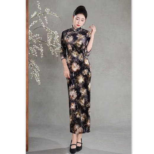 GX复古中国风传统中式长款七分袖旗袍2025秋季新款旗袍 商品图2