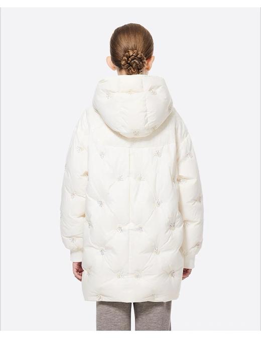 【春上新】8楼琳麦罗 LYNN&MILO 米色蕾丝拼接水母珠绣茧形连帽羽绒服 商品图2