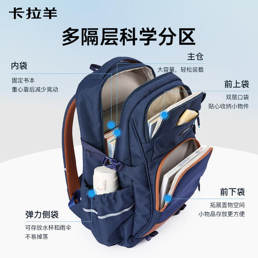 卡拉羊27.8L/31.9L中学生5维减负防下坠护脊风琴书包大容量双肩包悦动 CX5560/L 商品图5