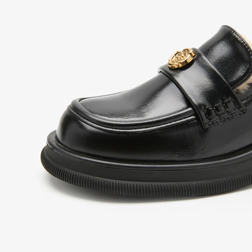 西遇山茶花加绒乐福鞋女冬季新款英伦复古百搭增高保暖小皮鞋V2457315 商品图5