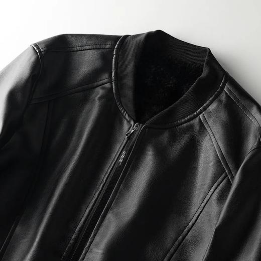 休闲百搭棒球领加绒皮夹克外套男 商品图5