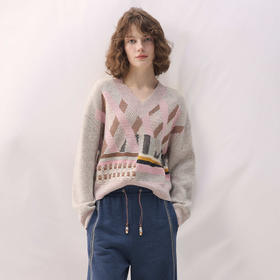 谜底V领套头针织衫长袖2026春季新品绵柔保暖透气毛衣女261MZ0317