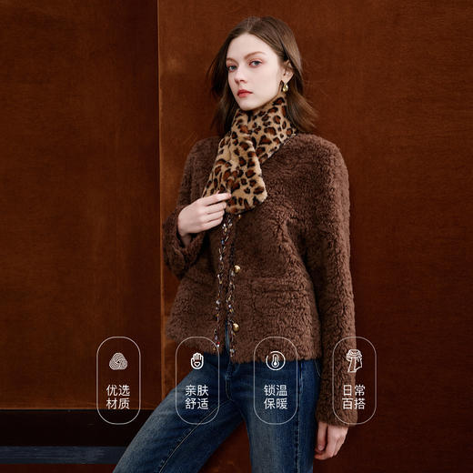 三彩2026新款复古豹纹毛绒围巾小围脖毛领保暖女交叉野性个性小众 商品图3