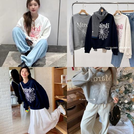 赵露思同款，韩代潮牌Mardi小雏菊加绒卫衣。 商品图0