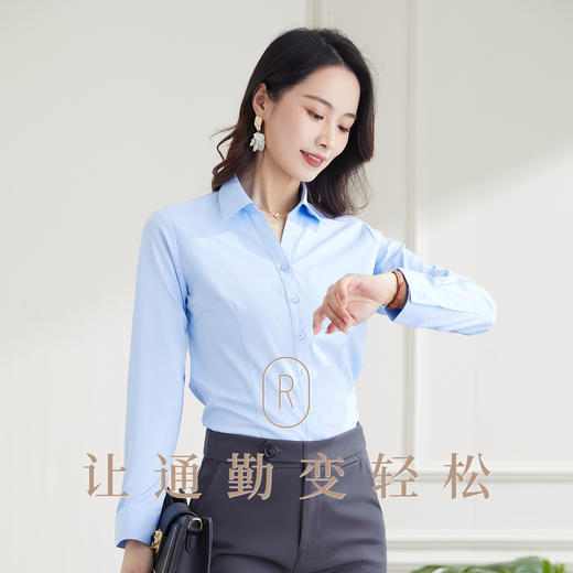 【竹纤维】罗蒙女士衬衫春秋夏季V领显瘦长袖衬衫商务职场通勤衬衣女 商品图8