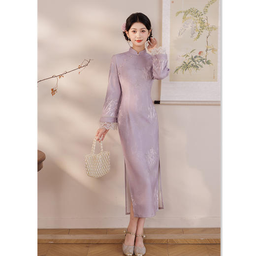 GX时尚改良新中式长款倒大袖拼接少女款旗袍2025冬新款日常可穿旗袍 商品图3