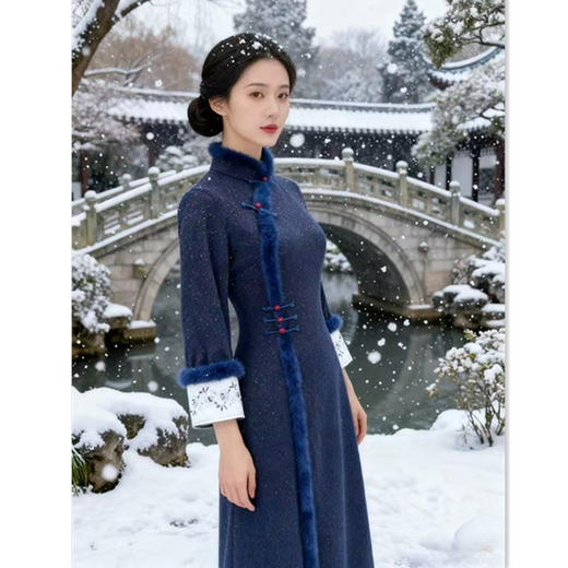 GX现代时尚新中式年轻款长袖旗袍2025冬季新款加厚日常可穿修身旗袍 商品图2