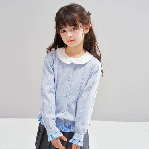 笛莎Deesha 2026春季女童气质假两件拼接绞花针织开衫 商品图4