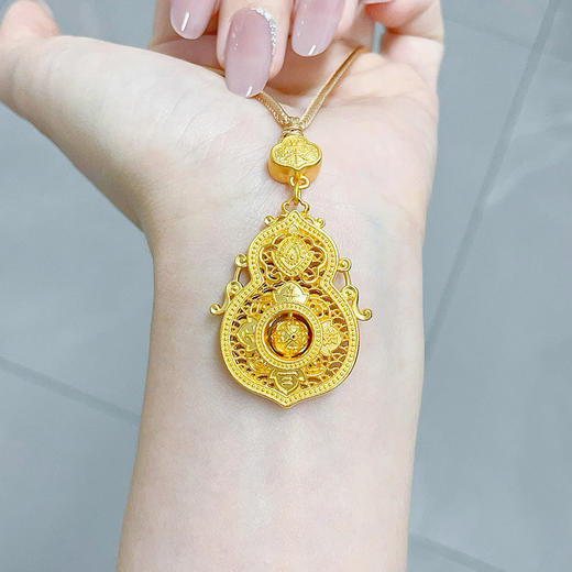 【限时克减150元】足金999.9 古法镂空挂绳吊坠人生四美如意葫芦吊坠(ANWGFDZ01313-6),(预售产品下单后不退款不退货不换货不补差价) 商品图4