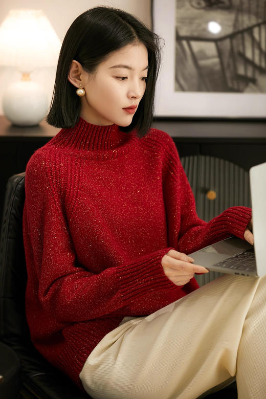 自带闪闪星河浪漫金豆羊毛针织混纺毛衣 商品图5