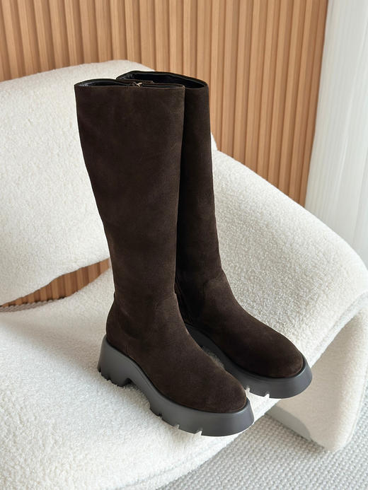 1222-3 渠道货 秦岚同款 GR头层小牛皮 超轻发泡厚底 炒鸡软糯高筒靴  长靴 商品图5