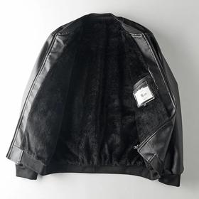 休闲百搭棒球领加绒皮夹克外套男