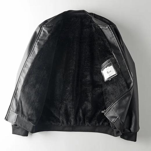 休闲百搭棒球领加绒皮夹克外套男 商品图0