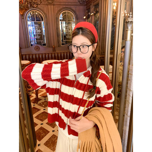 <曾小咸推荐>4.2现货秒杀 ！微信超特价！韩系条纹连帽拉链毛衣 日常219.99 立减120 秒杀99.99！！ 商品图3