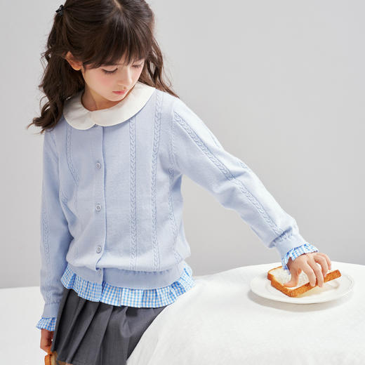 笛莎Deesha 2026春季女童气质假两件拼接绞花针织开衫 商品图1