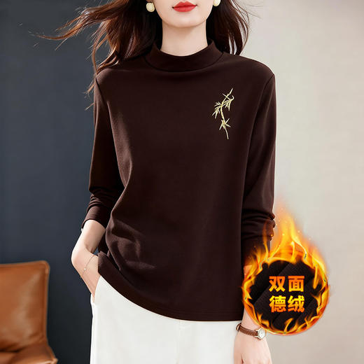 德绒半高领打底衫女保暖内搭冬季新款上衣长袖t恤宽松大码胖mm 商品图0